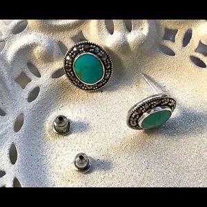 Turquoise and Sterling Silver Cushion Earrings
